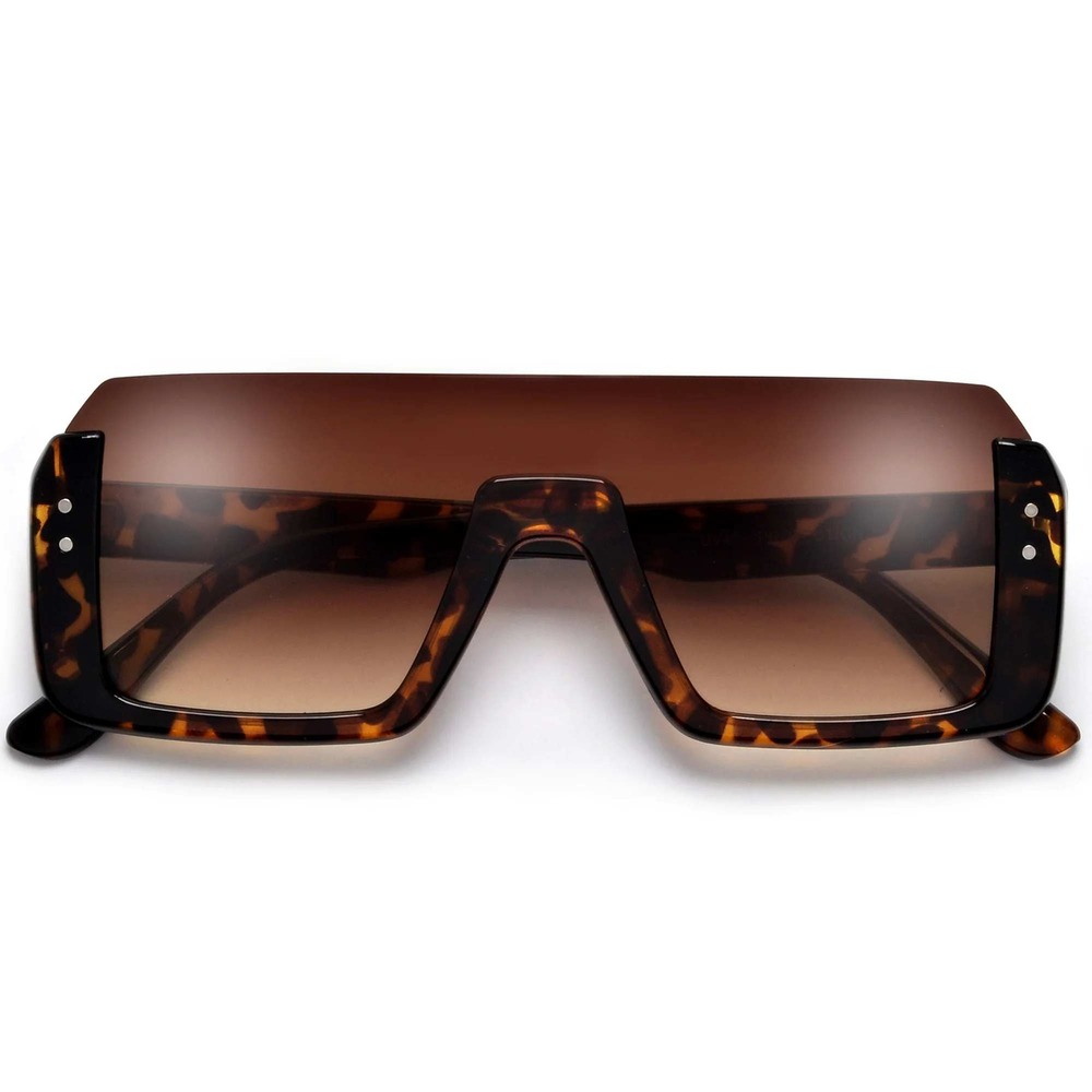 Oversized Shield Sunglasses Flat Top Rimless‎ Tortoise Fashion UV400 Protection